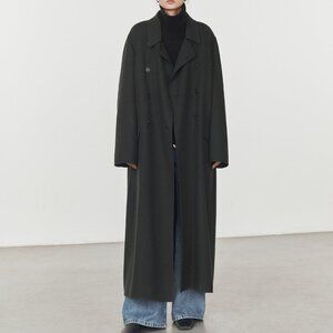 CHICJOC Dilona Double Breasted Cashmere Wool Coat Dark Forest Green Size 36